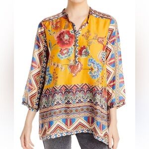 Johnny Was Tunic Sasha Maine Silk‎ NWT S Multi Floral Boho 3/4 Sleeve Artistic
